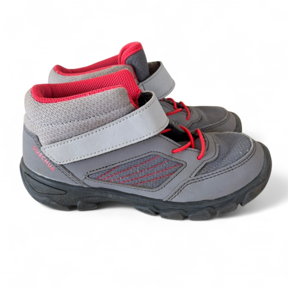 Decathlon Quechua Kids' Mid Hiking Boots with Rip-tab MH100 in grey and pink